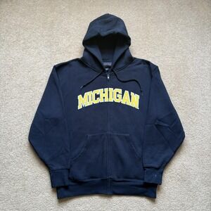 Michigan Wolverines Hoodie Mens Large Navy NCAA Football Zip Up Sweatshirt Adult